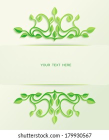 Floral green leaves ornaments with free place for text message. Vector illustration