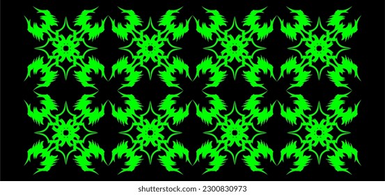 A floral green pattern on a black background