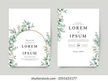 Floral green plants elegant wedding invitation template