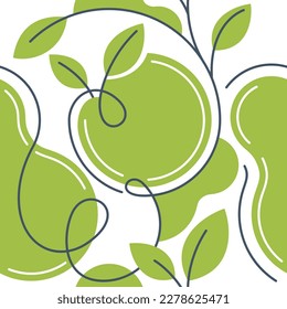 Floral green seamless pattern with abstract branches and leaves. Modern background in green and white colors