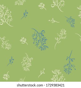Floral green Seamless Pattern with Leaves for Wallpaper, Greeting Card, Gift Box, Textile Printing. Vector summer Background. hand drawing