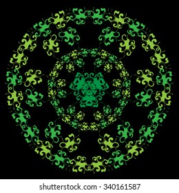 Floral green seamless pattern on black background