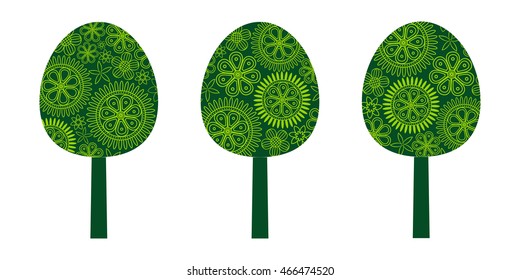 Floral green trees set. Vector creative concept.