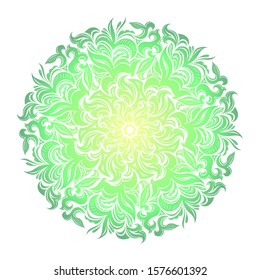 Floral green vintage mandala. Round Ornament Pattern. Element for design. It can be used for decorating of invitations, cards, decoration for bags and at tattoo creation