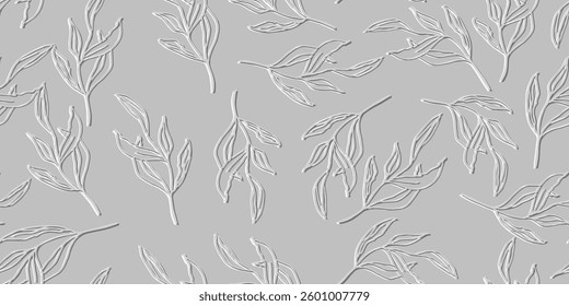 Floral greenery hand drawn seamless pattern with small line art leaves Perfect for background, textile, or wrapping paper A delicate, repeating pattern Minimalist and elegant aesthetic