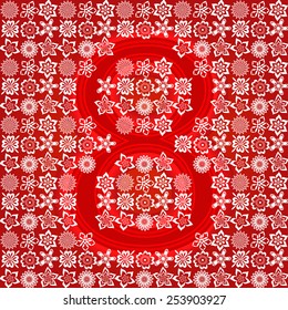 Floral greeting card with 8 March. Graphic design template. White silhouettes on red background. Vector 