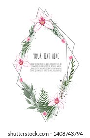 Floral Greeting Card with Blooming orchid and garden flowers