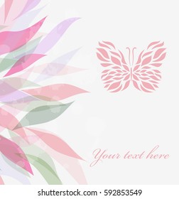 Floral greeting card with butterfly. Vector illustration in doodle style