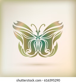 Floral greeting card with butterfly. Vector illustration in doodle style