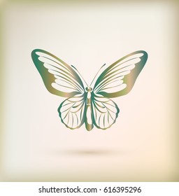 Floral greeting card with butterfly. Vector illustration in doodle style