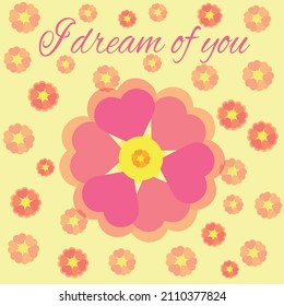 Floral greeting card with flowers, flowers with hearts for a romantic mood for Valentine's Day.