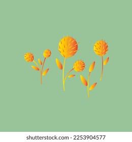 Floral greeting card with gold flowers on a green background, with a gradient.