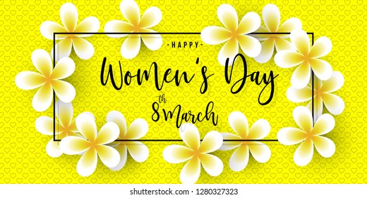 Floral Greeting card. Happy Women's Day. Fower holiday background with square Frame and space for text. Origami Trendy Design Template. Happy Mother's Day. 8 March. Vector illustration
