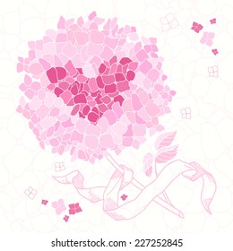 Floral greeting card with a heart symbol. Wedding invitation. Greeting card for Valentine's Day or Happy Birthday.