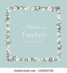 Floral greeting card and invitation template for wedding or birthday anniversary, Text box and frame, Winter flowers style with branch and leaves.