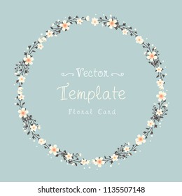 Floral greeting card and invitation template for wedding or birthday anniversary, Text box and frame, Winter flowers style with branch and leaves.