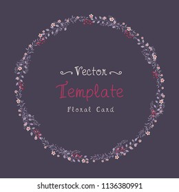 Floral greeting card and invitation template for wedding or birthday anniversary, Vector text box and frame, Grape and berry flowers style with branch and leaves.