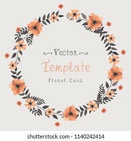 Floral greeting card and invitation template for wedding or birthday anniversary, Vector text box and frame, Summer flowers style with branch and leaves.