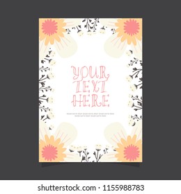 Floral greeting card and invitation template for wedding or birthday anniversary, Vector shape of text box label and frame, Colorful flowers ivy style with branch and leaves.