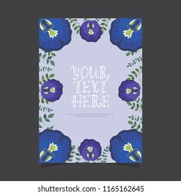Floral greeting card and invitation template for wedding or birthday anniversary, Vector shape of text box label and frame, Pea flowers wreath ivy style with branch and leaves.