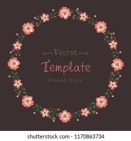 Floral greeting card and invitation template for wedding or birthday anniversary, Vector circle shape of text box label and frame, Adenium flowers wreath ivy style with branch and leaves.