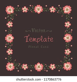 Floral greeting card and invitation template for wedding or birthday anniversary, Vector square shape of text box label and frame, Adenium flowers wreath ivy style with branch and leaves.