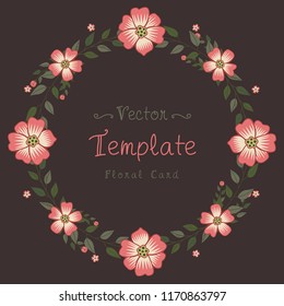 Floral greeting card and invitation template for wedding or birthday anniversary, Vector circle shape of text box label and frame, Adenium flowers wreath ivy style with branch and leaves.