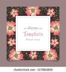 Floral greeting card and invitation template for wedding or birthday anniversary, Vector square shape of text box label and frame, Adenium flowers wreath ivy style with branch and leaves.