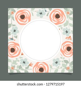 Floral greeting card and invitation template for wedding or birthday anniversary, Vector circle shape of text box label and frame, Spring flowers wreath ivy style with branch and leaves.