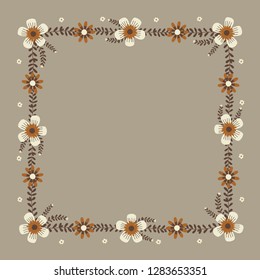 Floral greeting card and invitation template for wedding or birthday anniversary, Vector square shape of text box label and frame, Autumn flowers wreath ivy style with branch and leaves.