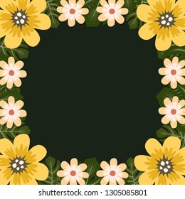 Floral greeting card and invitation template for wedding or birthday anniversary, Vector square shape of text box label and frame, Summer flowers wreath ivy style with branch and leaves.