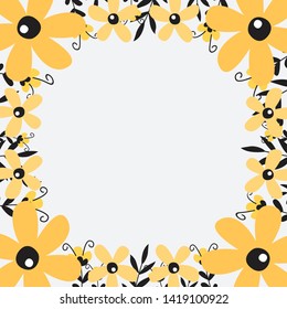Floral greeting card and invitation template for wedding or birthday anniversary, Vector square shape of text box label and frame, Yellow flowers wreath ivy style with branch and leaves.