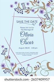 Floral greeting card and invitation template for wedding 