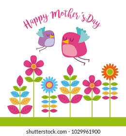 floral greeting card with little bird happy mothers day