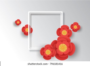 Floral Greeting card. Origami flower holiday.Vector illustration.Paper and craft art