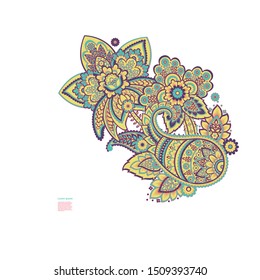 Floral greeting card with paisley pattern 
