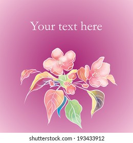 Floral greeting card with pink cherry flowers