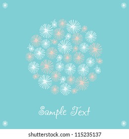 Floral greeting card with place for your text. Illustrated template for design and decoration with decorative round and sample text
