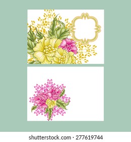Floral greeting card, postcard, invitation Collection. Ready for print. Vector illustration with exotic flowers.