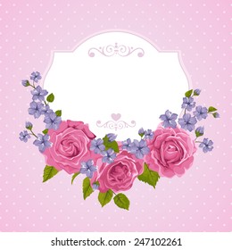 Floral greeting card with roses. Perfect for  invitations of the wedding, birthday, Valentine's Day, Mother's Day.