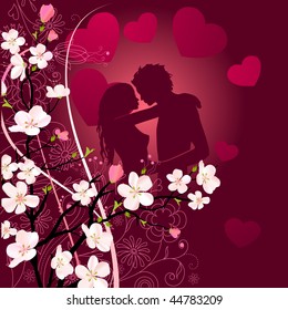 Floral greeting card with silhouette of couple