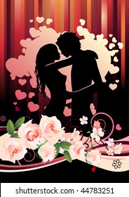 Floral greeting card with silhouette of couple