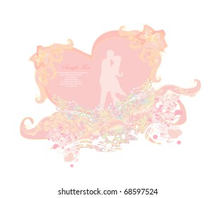 Floral greeting card with silhouette of romantic couple