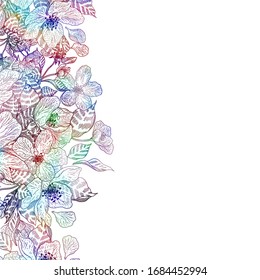Floral  greeting card template design, wedding invitation sakura flowers with leaves space for your text or lettering message Colorful vibrant modern line art  vector spring background vintage style