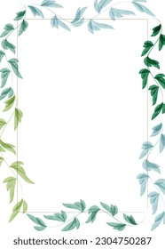 Floral greeting card template made from leaves. Hand drawn watercolor botanical illustration with place for text. Botanical design suitable for banner, cover, invitation.