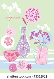 Floral greeting card with vase and mug