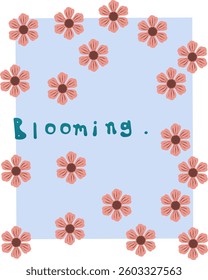 Floral greeting card vector. Pink flower vector