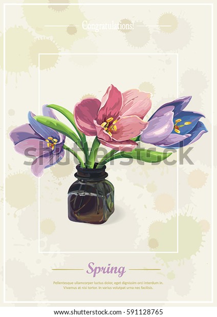 Floral Greeting Design Bouquet Wild Saffron Royalty Free Stock Image