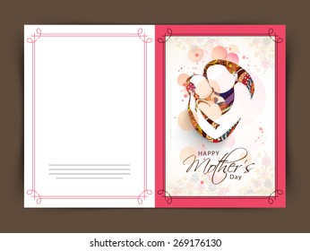 Floral greeting or invitation card design decorated with mom and her child for Happy Mother's Day celebration. 