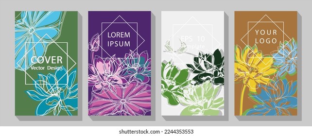 Floral greeting invitation card template design. hand drawn lotus flowers with leaves, minimalist pastel style   Vector illustration.